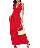 LILBETTER Women Sleeveless Deep V Neck Loose Plain Long Maxi Casual Dress(01 Red,Medium)