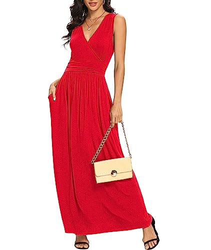 Image of LILBETTER Women Sleeveless Deep V Neck Loose Plain Long Maxi Casual Dress
