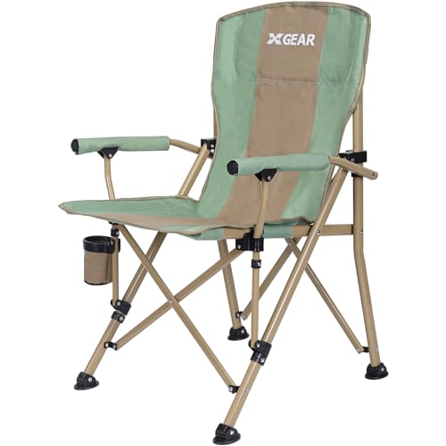 XGEAR Camping Chair with Padded Hard Armrest, Sturdy Folding Camp Chair with Cup Holder W Mesh Storage Bag, Support to 400 lbsfor Adults