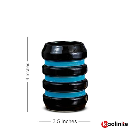 Image of Ceramic Bathroom Accessories Set for Utility and Bathroom Decor | Liquid Soap Dispenser, soap Tray, Toothbrus Holder Glossy Sky Blue and Black (GOA 8)