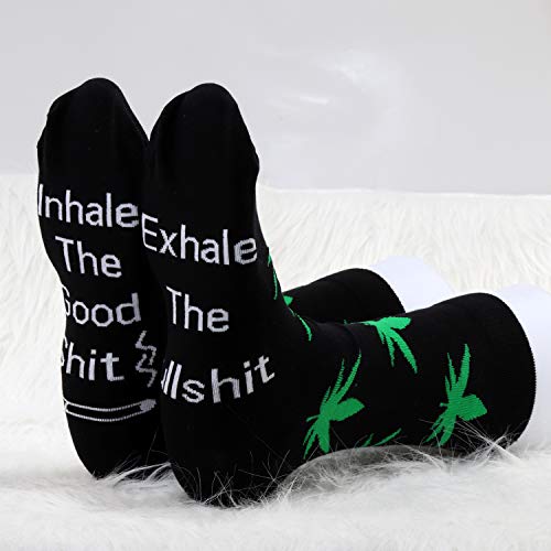 MBMSO Marijuana Weed Socks 2 Pairs Inhale the Good Shit Exhale the Bullshit Socks Marijuana Gifts Funny Stoner Gifts - Image 3