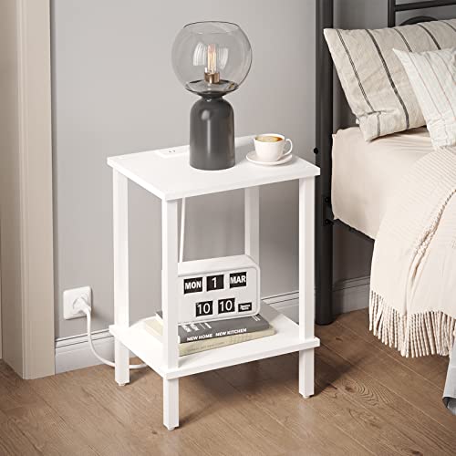 Tutotak End Table With Charging Station, Set Of 2, Side Table With Usb Ports And Outlets, Nightstand, 2-Tier Storage Shelf, Sofa Table For Small Space, Living Room, Bed Room Tb01Bw041 #TOP1