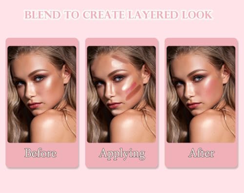 3pcs Kit De Maquillaje Facial: Colorete, Iluminador Y Contorno Facial, Set De Contorno Facial Con Brocha, Colorete En Barra Cremoso Contorno Maquillaje Iluminadores de Maquillaje, Impermeable(Set B) - imagen 6