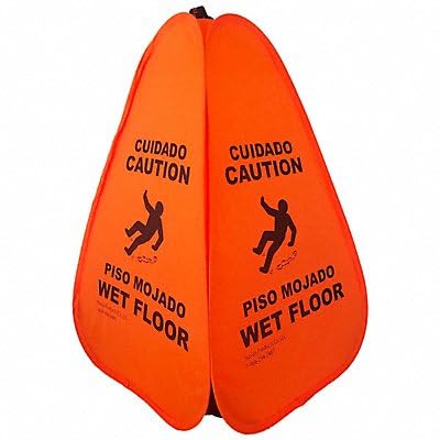 20" Orange Pop-Up Safety Cone, 4 Sided Safety Wet Floor Sign High Visibility Message Caution/Cuidado- Wet Floor/Piso Mojado Piso Open Size 20"x13, Folds Flat or Into 6" Disc for Easy Storage (3 Pack)