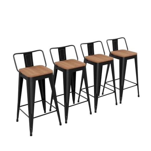 Yongchuang 26" Metal Barstools Set of 4 Counter Height Bar Stools with Wood Top Low Back Matte Black