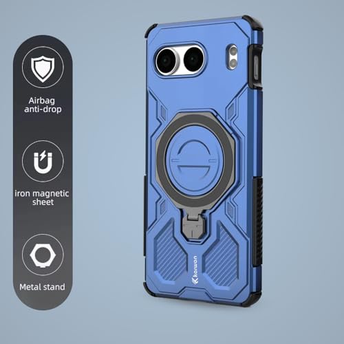 Image of KARWAN Tough Shockproof Armor Back Case Cover Compatible with Oneplus Nord 4 with 360 Degree Rotation Magnetic Attraction Ring, Holder Heavy Duty Cover with MagEaze Wireless Charging (Blue)