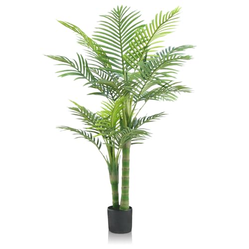 Artificial Golden Cane Palm Tree - 4FT Realistic Faux Plants Indoor with Weighted Pot, Tropical UV...