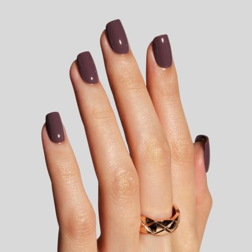 LAMIMOSA 32 Pcs Press on Nails, Short Square Fake Nails – DEEP MAUVE | Squoval, 16 Sizes, Autumn Winter Nails, Salon Quality, All-In-One Kit with Glue & Adhesive Tabs, 2 Weeks Wear, Chip-resistant