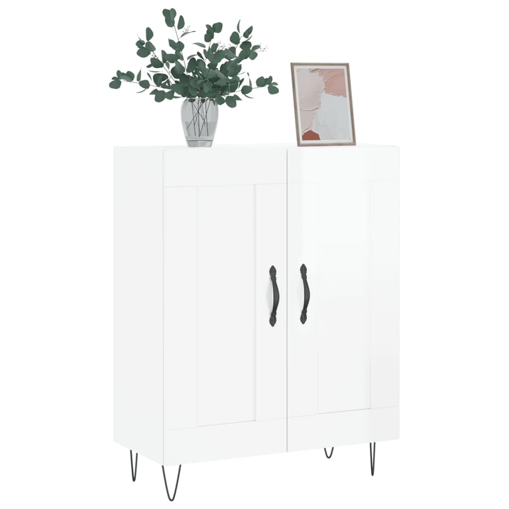 Credenza 69,5x34x90 cm in Legno Multistrato Bianco Lucido Moderno Mobile Contenitore Soggiorno e Sala da Pranzo con Spazio Organizzatore e Fissaggio Murale