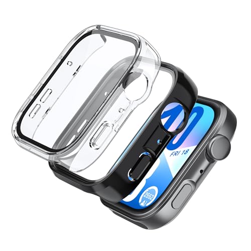 Fitudoos [2 Pezzi Cover per Huawei Watch Fit 4,custodia rigida in PC con pellicola protettiva in vetro temperato,Anti-Caduta Alta Sensibilità - nero-Trasparente