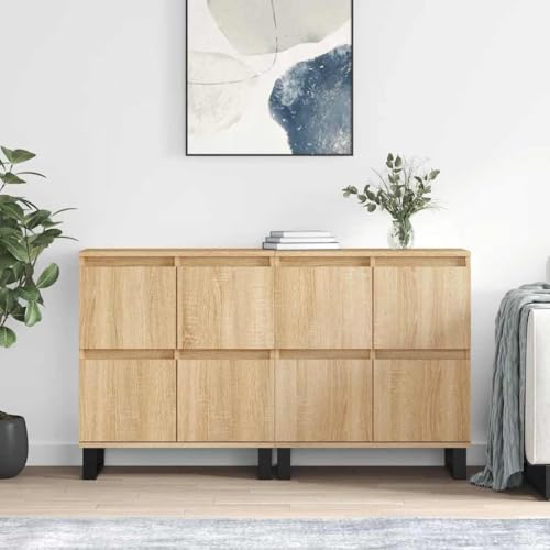 Qnhdfrt Set of 2 Sonoma Oak Sideboards 120 x 35 x 70 cm Engineered Wood Large Storage Cabinet with Timeless Design for Living Room Kitchen Hallway