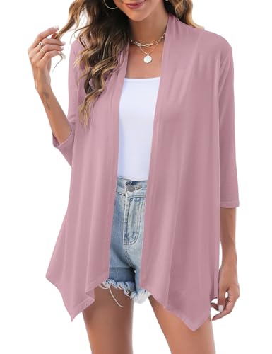 Uvog Cardigan da donna con maniche a 3/4, drappeggiato, aperto sul davanti, casual, sciolto, leggero cardigan, Rosa scuro, XL Uvog Cardigan da donna con maniche a 3/4, drappeggiato, aperto sul davanti, casual, sciolto, leggero cardigan, Rosa scuro, XL