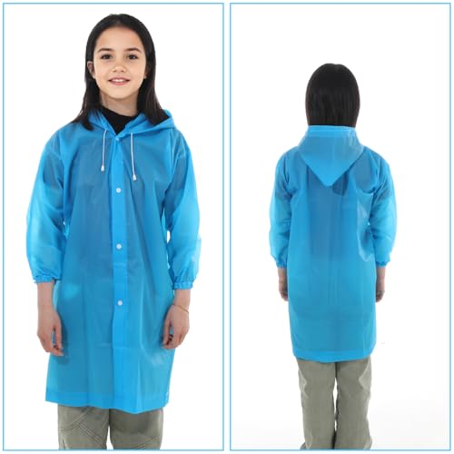 1 Pack Rain Ponchos for Kids Reusable Rain Coats Jackets Long Waterproof Raincoat with Hood Hat EVA Lightweight Rain Suit for Children Boys Girls Travel Outdoor Family Rain Gear4