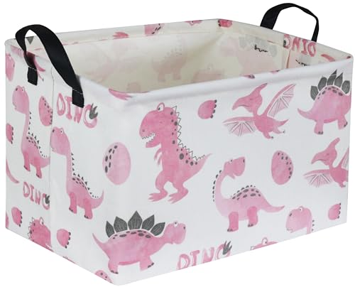 Image of Sanjiaofen Rectangular Pink Baskets,Dinosaur Basket Cute Storage Basket Organizer for Kids Room Dinosaur Decor ,Clothers,Toys Box,Books,Kid's Gifts Storage. (Pink Dinosaur)