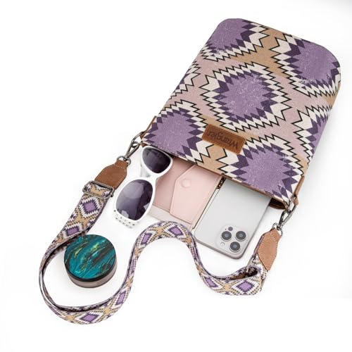 Image of Wrangler Aztec Crossbody Bags for Women Southwestern Print Canvas Shoulder Purse with Distressed Look and Adjustable Strap