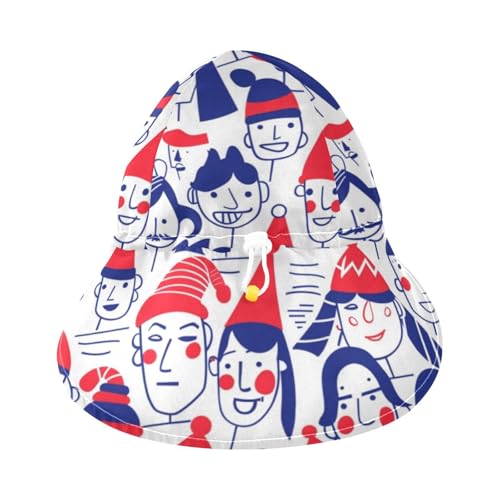 Baby Sun Hats Boy Bucket Hats Girls UPF 50+ Protection Neck Flap Traveling Swim Hat Pattern of People Happy Face Blue Red3