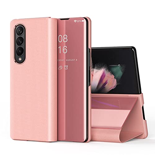 Coque Samsung Galaxy Z Fold4 en cuir miroir de luxe or rose