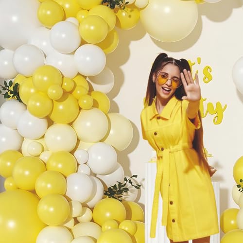 Image of Yellow and White Balloon Garland Kit, 47 Pieces, Party Decoration Set with Floral Accents, 250 cm Arch Design
