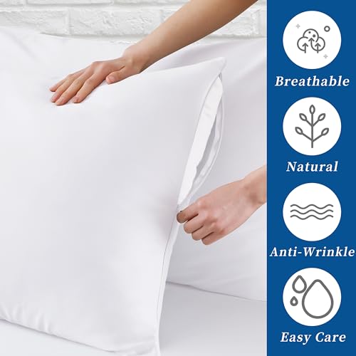 Queen Size Pillow Protector Set of 2, 100% Egyptian Cotton Pillow Cases with Zipper 400 Thread Count Sateen Weave Cotton White Pillow Protector Queen Size Pillow Covers for Home/Hotel by Zaizaihome - Image 2