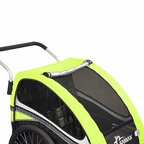 SAMAX Fahrradanhänger Jogger 2in1 360° drehbar Kinderanhänger Kinderfahrradanhänger Transportwagen vollgefederte Hinterachse für 2 Kinder in Grün - Black Edition