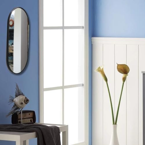 Image of Modern Elegance Capsule Shape Wall-Mounted Mirror Metal Framed Wall Mirror Bathroom Mirror Living Room Mirror Home Decor Mirror 24 x 48 Inches Black MF 105