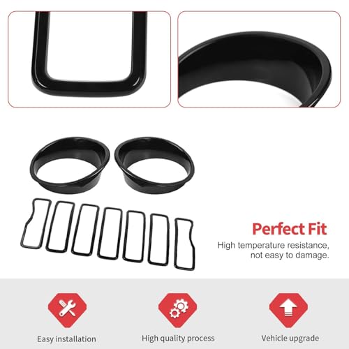 Jimen for 2024 Jeep Wrangler 4xe Grill Inserts, 9PCS Headlight Cover & Grille Insert Compatible with Jeep Wrangler JL JLU 2024+, NOT FIT JL Sport/Sport S (Black) by Jimen - Image 3