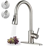 FDKW Kitchen Faucet with Pull Down Sprayer, Brushed Nickel Kitchen Sink Faucet for RV, Laundry, Bar, Farmhouse, High Arc Stainless Steel Pull Out Single Handle Kitchen Faucet