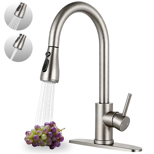 FDKW Kitchen Faucet with Pull Down Sprayer, Brushed Nickel Kitchen Sink Faucet for RV, Laundry, Bar, Farmhouse, High Arc Stainless Steel Pull Out Single Handle Kitchen Faucet