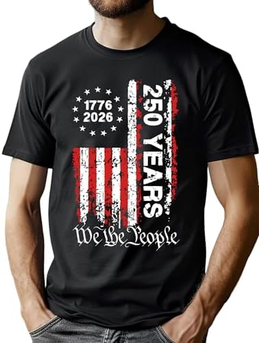 250th Anniversary USA Shirts for Men American Flag T-Shirt 4th of July Shirt 250 Years Birthday Patriotic Tops