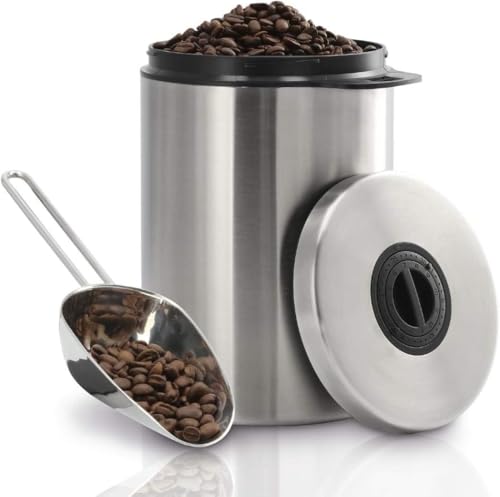 Xavax Coffee Canister for 1 kg Coffee Beans (Airtight Coffee Bean Container with Coffee Scoop Stainless Steel Aroma Jar Storage Container) Silver