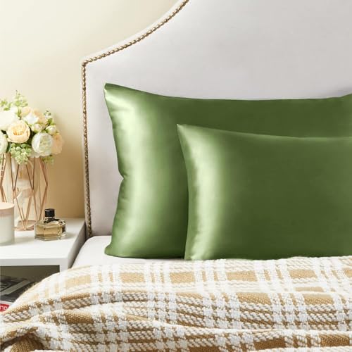 Image of Go Well Bonnet for Curly Hair with Free Satin Pillow Covers and Scrunchies | Silk Bonnet for Hair | Combo of Pack of 2 Satin Pillowcases with 3 Silk Scrunchies Adjustable HairCap (Sage)