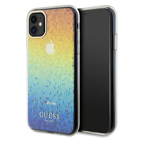 Guess GUHCN61HDECMI Coque pour iPhone 11 / XR 6,1" Multicolore Coque Rigide IML Face Miroir Disco Iridescent