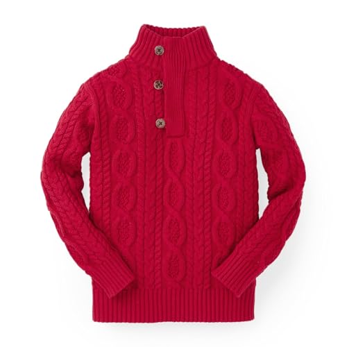 Image of Hope & Henry Boys' Mock Neck Cable Sweater with Button Placket