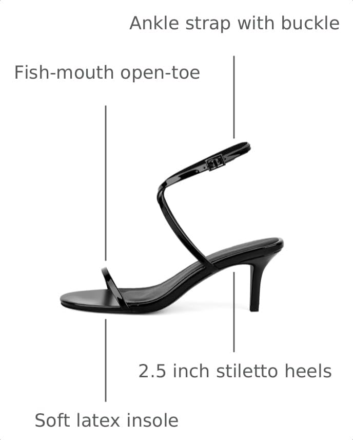 Image of Strappy High Stiletto Heels, Ankle Strap Buckle Heeled Womens Sandals, Sexy Comfort Open Round Toe Heels for Daily Party Dress