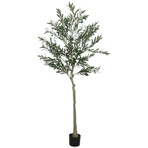 HOMCOM Olivo Artificial 180 cm Planta Artificial Decorativa Grande Árbol Artificial de Interior con 40 Aceitunas Decoración para Hogar Oficina Balcón Dormitorio Verde
