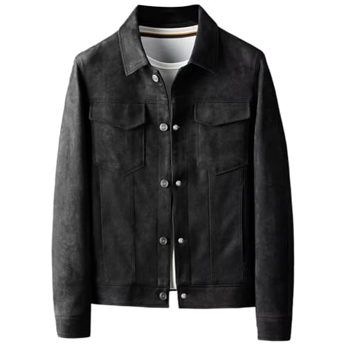 Veste en daim homme style motard retro avec col revers et finitions premium
