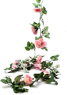 i3a1 Pack 7.2FT Artificial Rose Vine Silk Fake Flowers Garland Plant Hanging Rose Ivy Decorations For Home Wedding Arrangement Party Garden Greenery Home Office Décor Garden Art Decor Pink