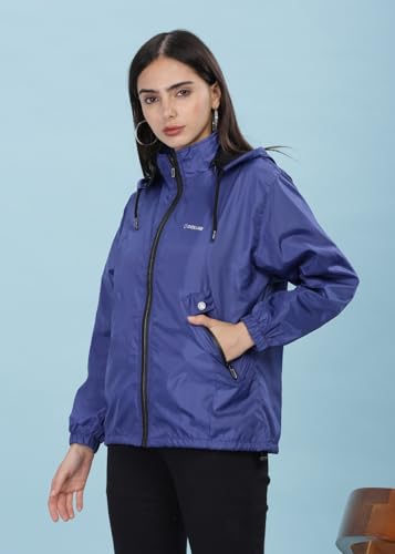 Image of Dollar Women's Polyester Solid Windcheater Jacket With Zipper Pockets and Detachable Hood