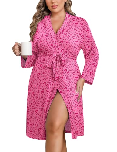 Image of Ekouaer Women Plus Size Robe Knee Length Lightweight Bathrobe Short Kimono Robes with Pockets Maternity Robe