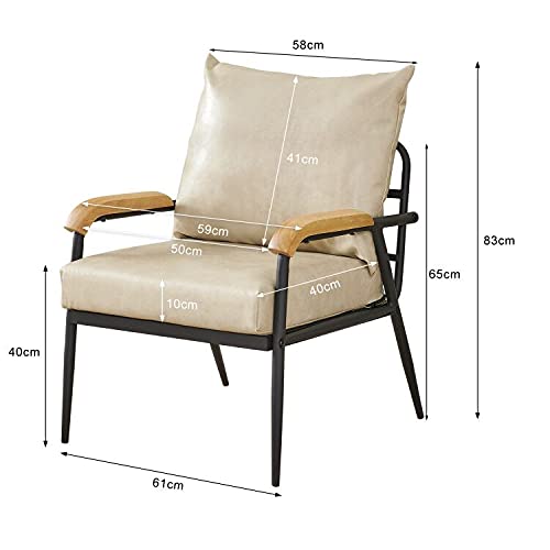 Tukailai Pu Leather Single Sofa Couch, Modern Accent Chair With Solid Wood Armrest And Sturdy Metal Frame, Upholstered Lounge Chair Armchair For Living Room Bedroom Guest Reception (Cream) #TOP3