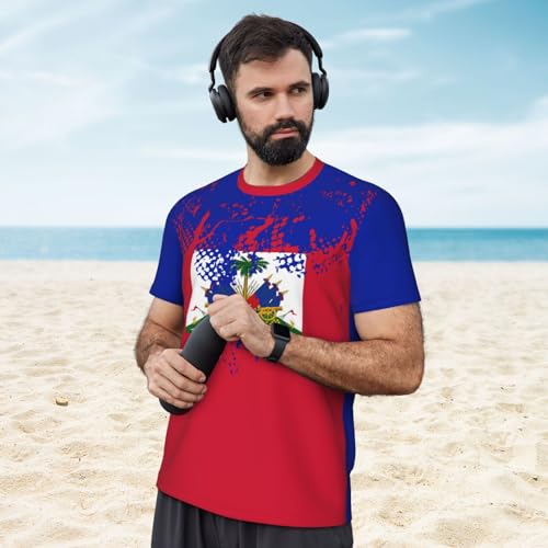 bamgen Haiti Flag Sports Jersey Mesh T-Shirt 3D Print for Running Cycling Soccer Fans Fitness Shirts