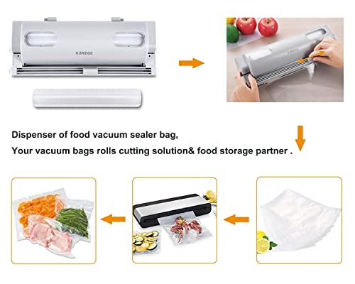 Vacuum Sealer Bag Cutter Tool, Karidge Slide Cutter Box Vacuum Seal Bags Rolls Storage Keeper Cutter& Dispenser Diy Precut Bags Cutter Tool With 1 Pack 11’’ X 20' Ft Roll Multifunction Box For Food Plastic Wrap Aluminum Foil Parchment Paper Ect. #TOP1
