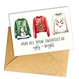 Tarjeta de Navidad de 13,5 x 20,3 cm con texto 'May All Your Sweaters Be Ugly and Bright Christmas Card', divertida...