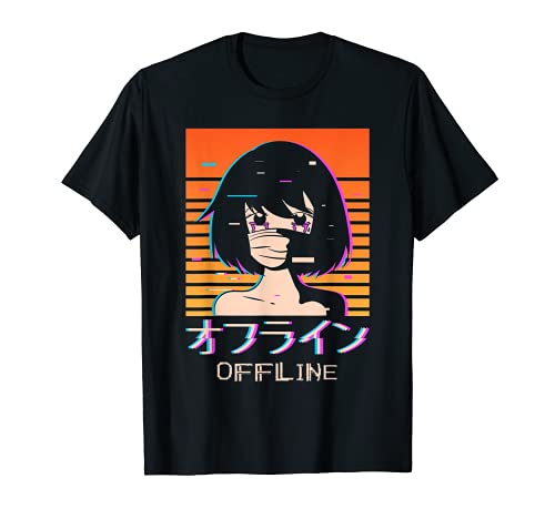 Sad Anime Girl - Offline Japanese Text Vaporwave Aesthetic T-Shirt