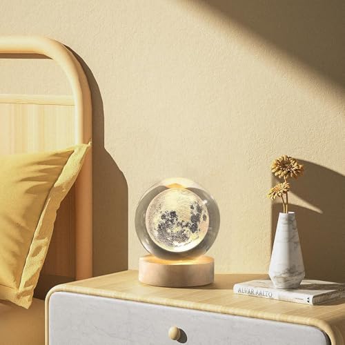 Image of 3D Galaxy Ball Night Lamp,Solar System, USB Table Colorful LED Wooden Ball for Home Decoration Birthday Gift for Teens Boys and Girls (Crystal Moon Light)