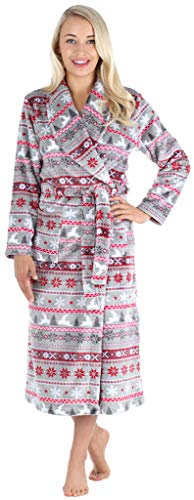 PajamaMania Women's Plush Fleece Long Bathrobes, Hooded Sherpa-Lined Robes