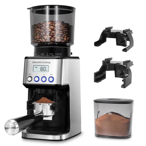 URintells Cuising Espresso Grinder, Burr Coffee Grinder with 51 Grind Settings, Precision Timer, Stainless Steel Coffee Grinder with Easy Cleaning, Anti-Static Design & 3 Operation Modes