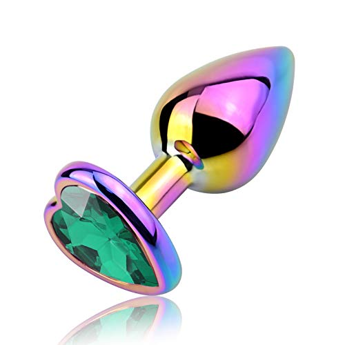 Metall Anal Plugs Butt Plug Anal Trainer Set Luxus Bunte Herzform Juwel Anal Sexspielzeug für Frauen Männer Paare (Dunkelgrün, S)