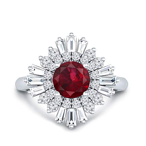 Diamond Wish 3/4 Carat Baguette Diamond and 1 Carat Red Ruby Halo Engagement Ring in 14k Gold (H-J, I1-I2, cttw) Size 4 to 9