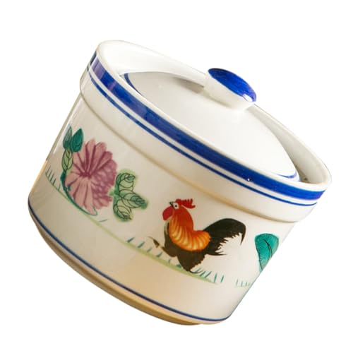 Artibetter Ciotola Zuppa in Ceramica con Coperchio Pentola Stufato per Dessert e Brodo Stoviglie da Cucina Resistenti e Decorative per Uso Domestico